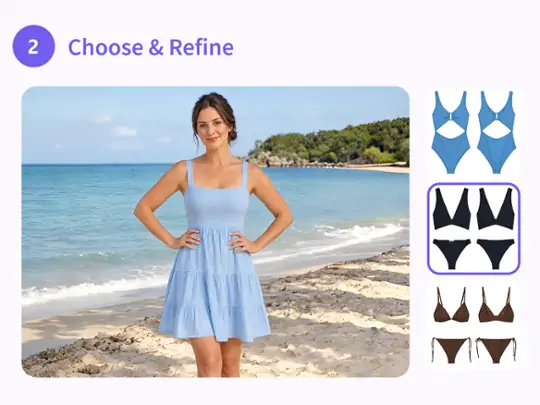 Choose swimwear and refine the generated portrait