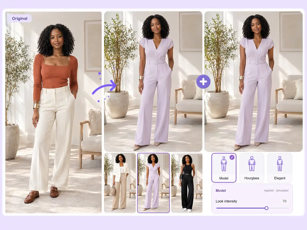 Change outfits and refine body shape in one PrettyUp workflow