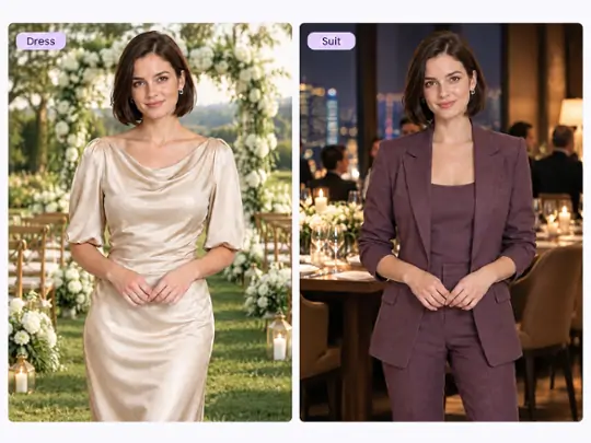 Preview formal outfits for a wedding or birthday party