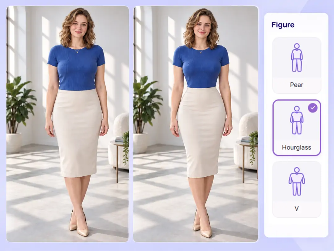 Predefinições corporais e intensidade do efeito no PrettyUp.