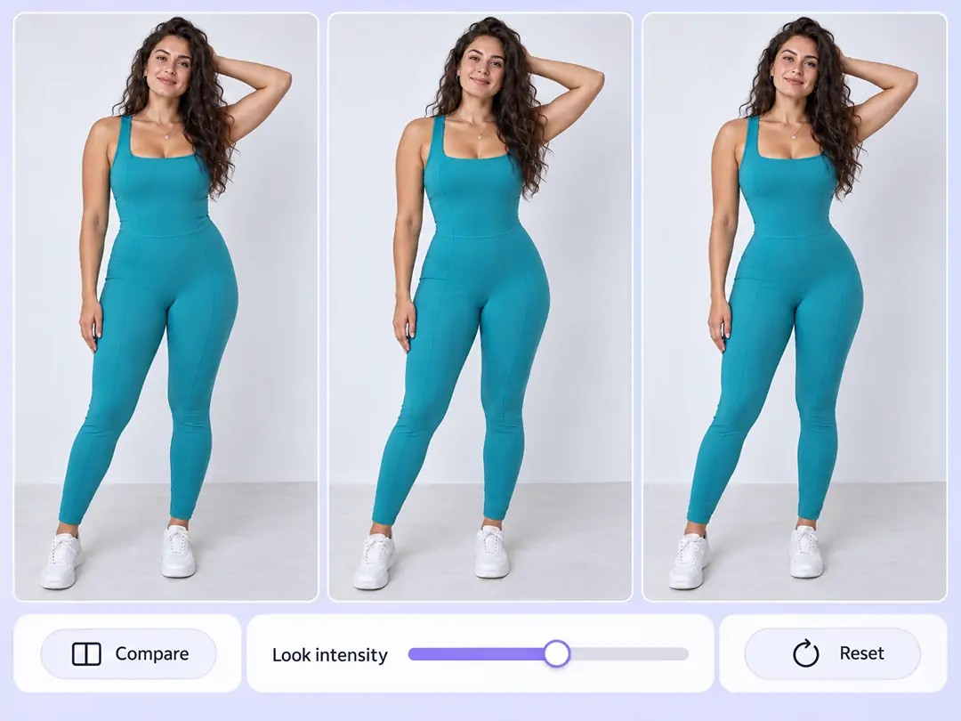Comparação da intensidade dos efeitos em fotos no PrettyUp.