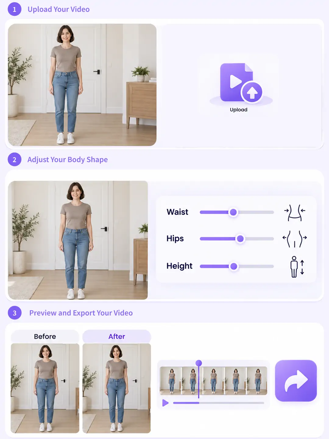 Use PrettyUp to upload, reshape, and export a video